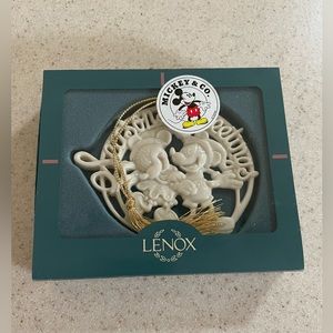 Lenox Mickey and Minnie Seasons Greetings ornament.